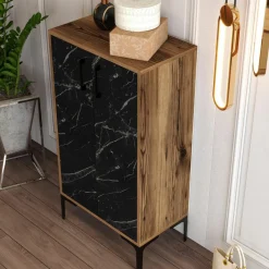 Meuble à chaussures Prag noyer/noir - 60x111x35 cm