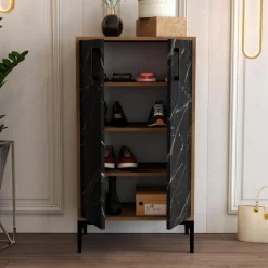 Meuble à chaussures Prag noyer/noir - 60x111x35 cm