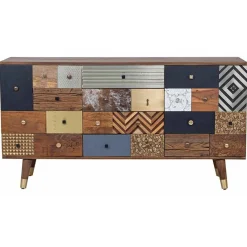 Meuble d'entrée peau de vache bois sculpté manguier terranova miel clair - 150x40x78 cm