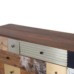 Meuble d'entrée peau de vache bois sculpté manguier terranova miel clair - 150x40x78 cm