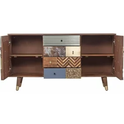 Meuble d'entrée peau de vache bois sculpté manguier terranova miel clair - 150x40x78 cm