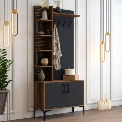 Meuble d'entrée Viyana noyer/anthracite - 90x200x35 cm