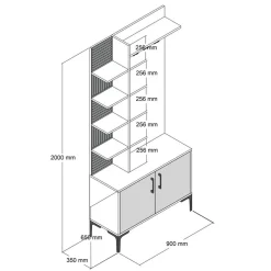 Meuble d'entrée Viyana noyer/anthracite - 90x200x35 cm