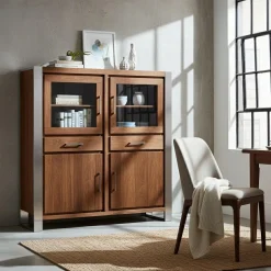 Meuble haut structure inox Acacia Stainless III Marron - 140x45x160 cm