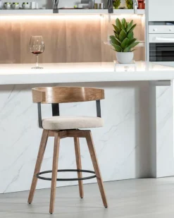 Micha - Chaise de bar en tissu et pieds en bois