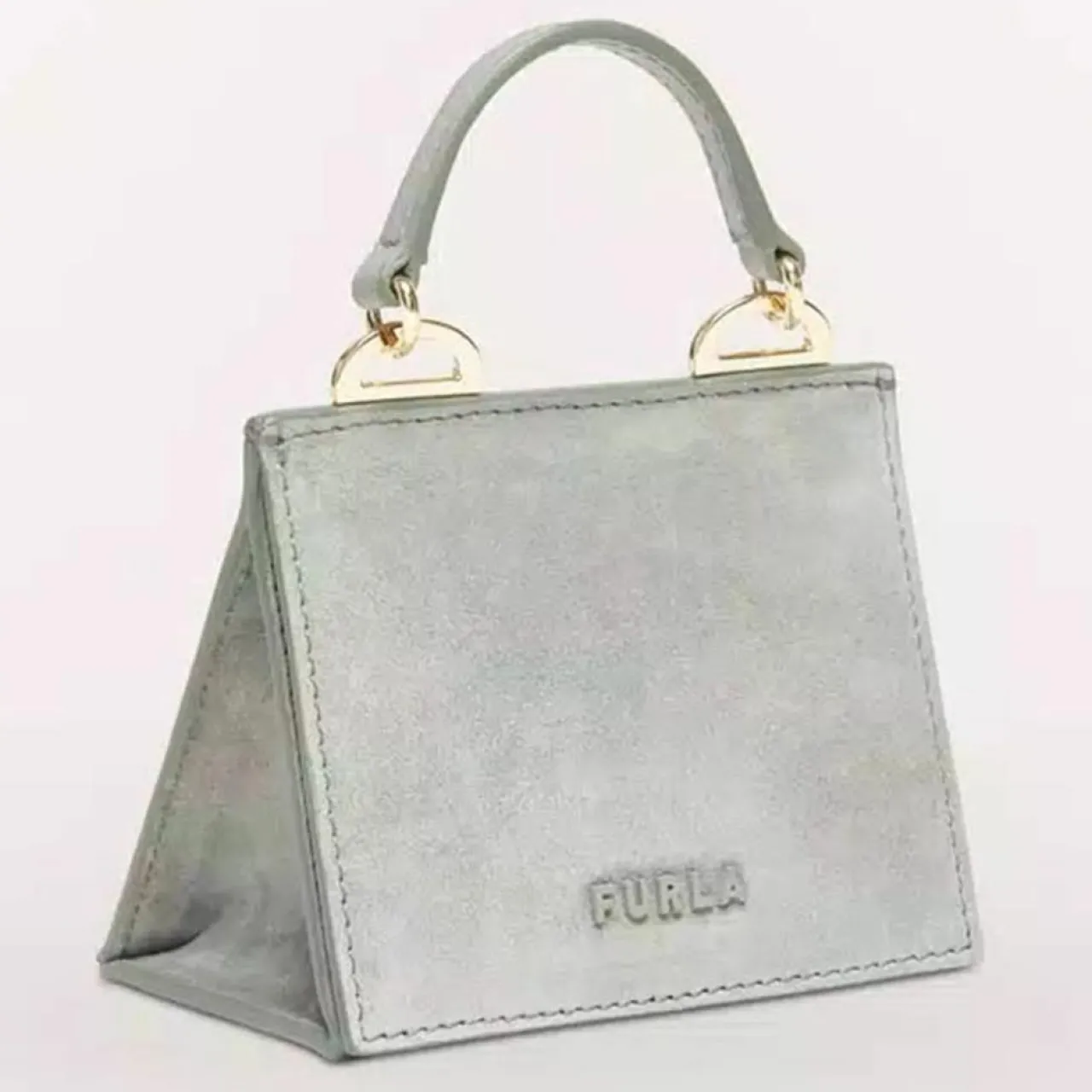 Micro Sac à main en Velours de Cuir Ligne Future argenté 11.0x9.5x7.5 cm