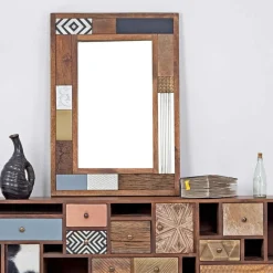 Miroir peau de vache bois sculpté manguier terranova marron - 100x4x70 cm