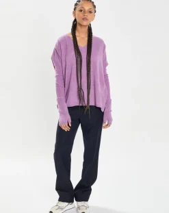 Mitaines 100% Cachemire poignets en côtes Mindy orchidée