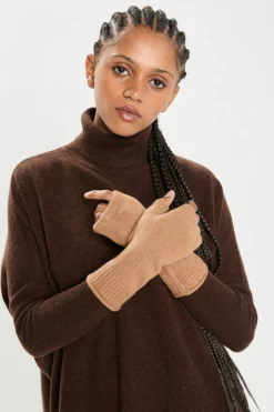 Mitaines 100% Cachemire poignets en côtes Mindy mocha