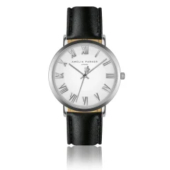 Montre Femme Grand Blanc en Cuir noire