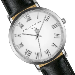 Montre Femme Grand Blanc en Cuir noire