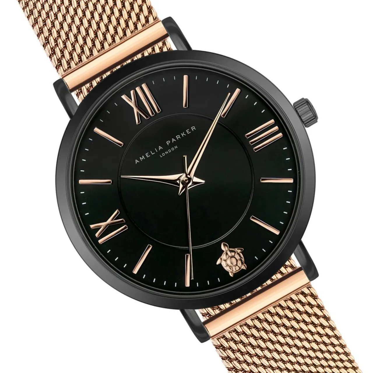 Montre Femme Petite Noir en Acier rose doré