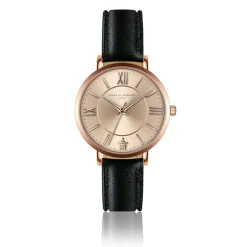 Montre Femme Petite Rose en Cuir noire