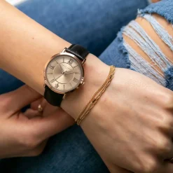 Montre Femme Petite Rose en Cuir noire