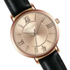 Montre Femme Petite Rose en Cuir noire