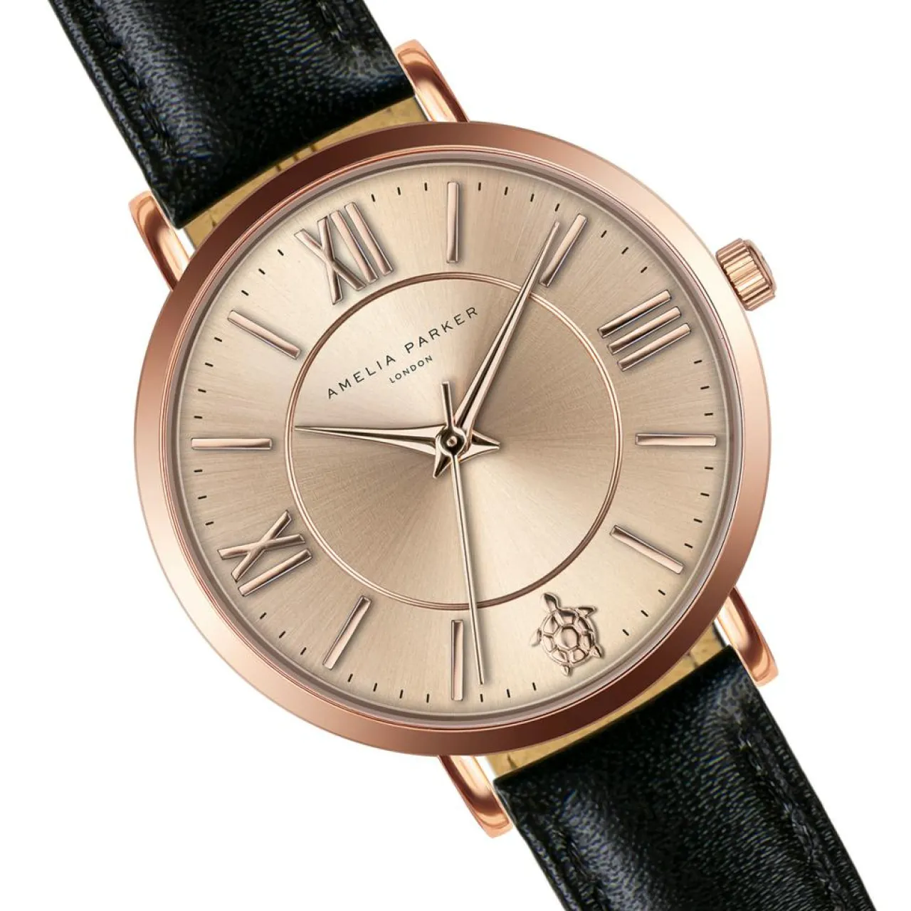 Montre Femme Petite Rose en Cuir noire