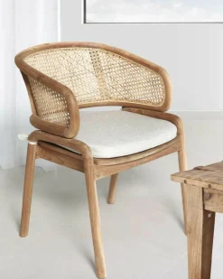 Moon - Chaise en teck massif et cannage rotin