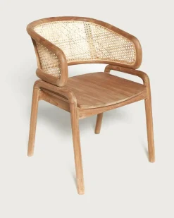 Moon - Chaise en teck massif et cannage rotin