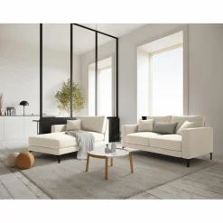 Méridienne Velours Gauche Venus beige clair - 160x104x90 cm