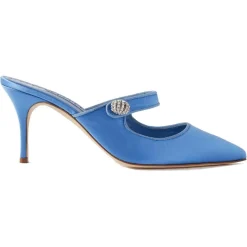 Mules en Satin Camparimu bleues - Talon 7 cm