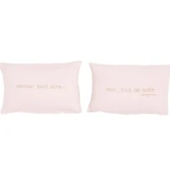 Paire de coussins sérigraphiés en lin roses 25x40cm