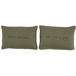 Paire de coussins sérigraphiés en lin verts 25x40cm