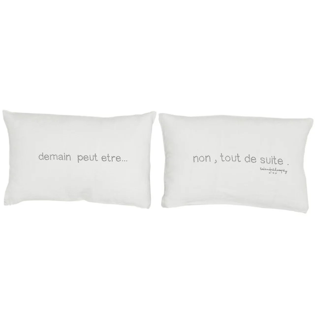 Paire de coussins sérigraphiés en lin gris 25x40cm