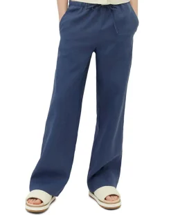 Pantalon 100% Lin Elastique Lin bleu moyen