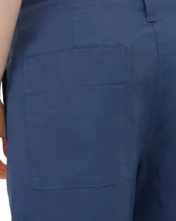 Pantalon 100% Lin Elastique Lin bleu moyen