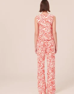 Pantalon à motif graphique corail corail
