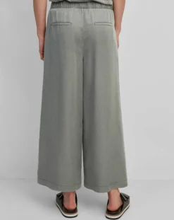 Pantalon ample à taille élastique vert de gris