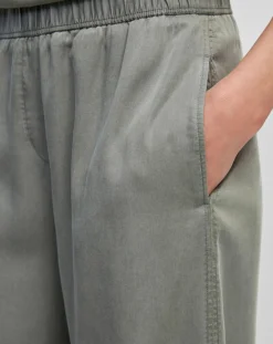 Pantalon ample à taille élastique vert de gris