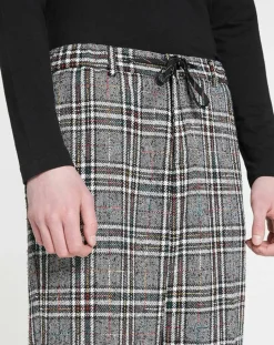 Pantalon ample fuselé multicarreaux gris