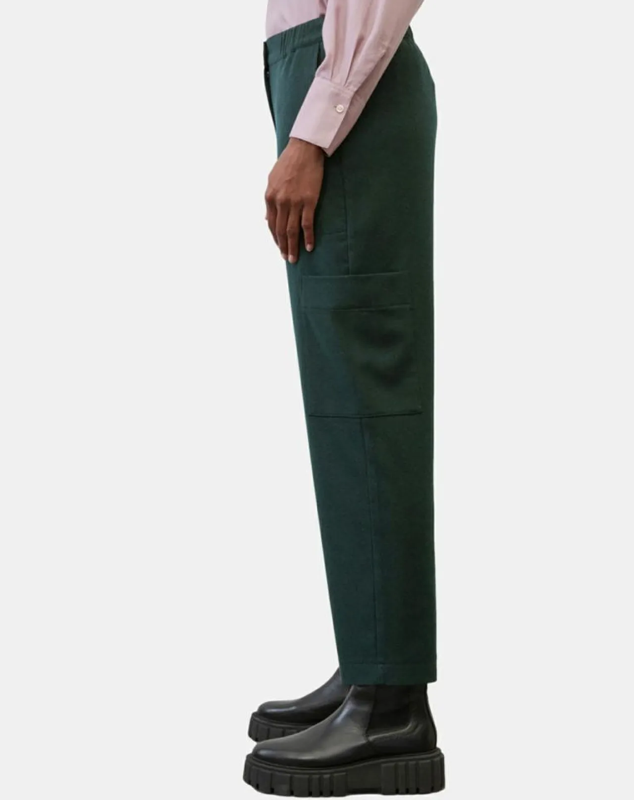 Pantalon cargo en Laine mélangée vert foncé