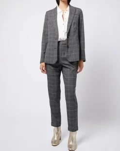 Pantalon carotte Prince de Galles lurex gris