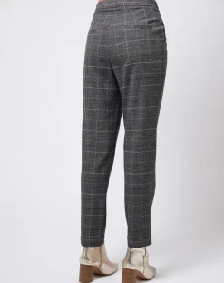 Pantalon carotte Prince de Galles lurex gris