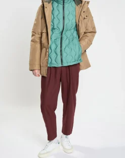 Pantalon Chino Loose Pince Laine mélangée Ceinturé bordeaux