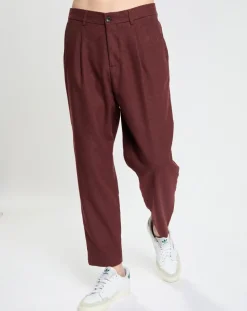 Pantalon Chino Loose Pince Laine mélangée Ceinturé bordeaux