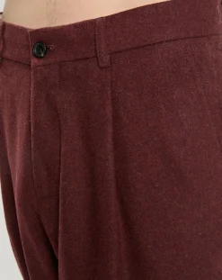 Pantalon Chino Loose Pince Laine mélangée Ceinturé bordeaux