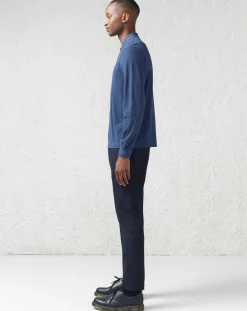 Pantalon chino slim en Laine & Coton Porths rayé marine