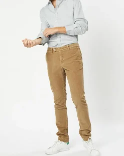 Pantalon Chino Slim en Velours côtelé beige moyen