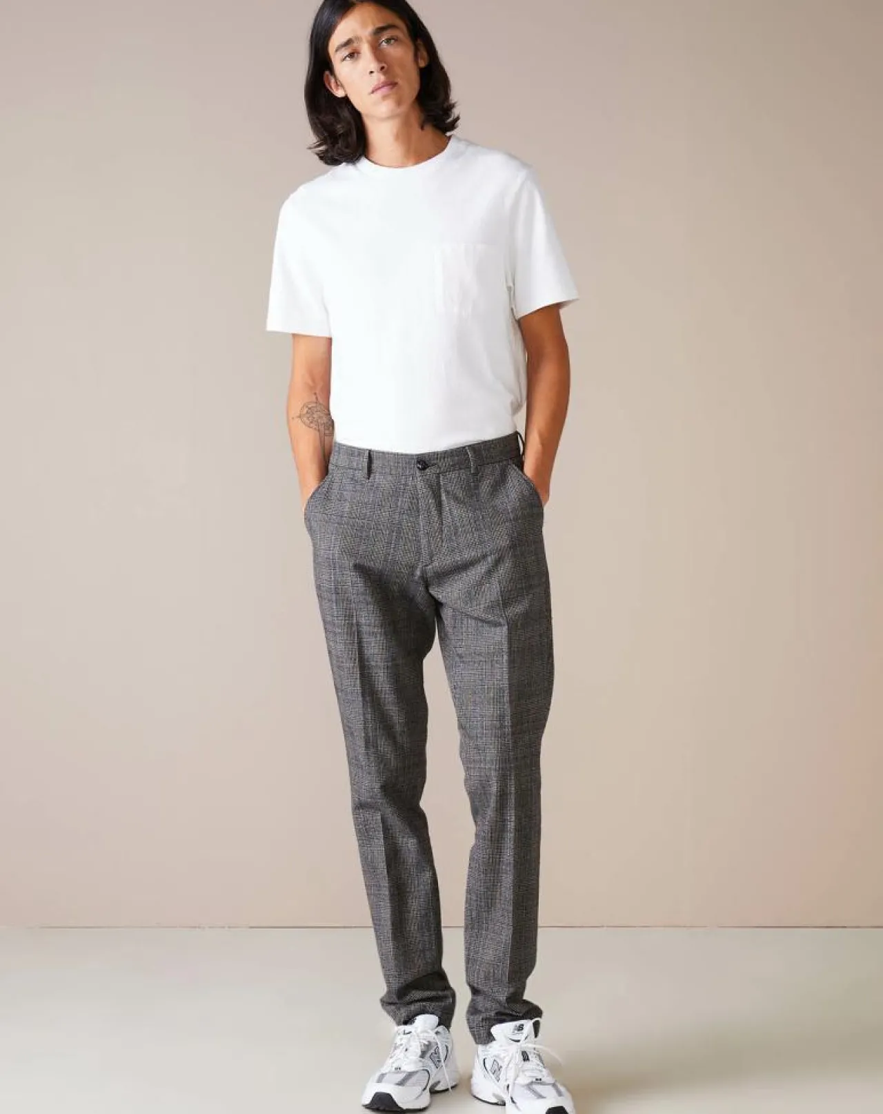 Pantalon chino slim Porths à carreaux gris