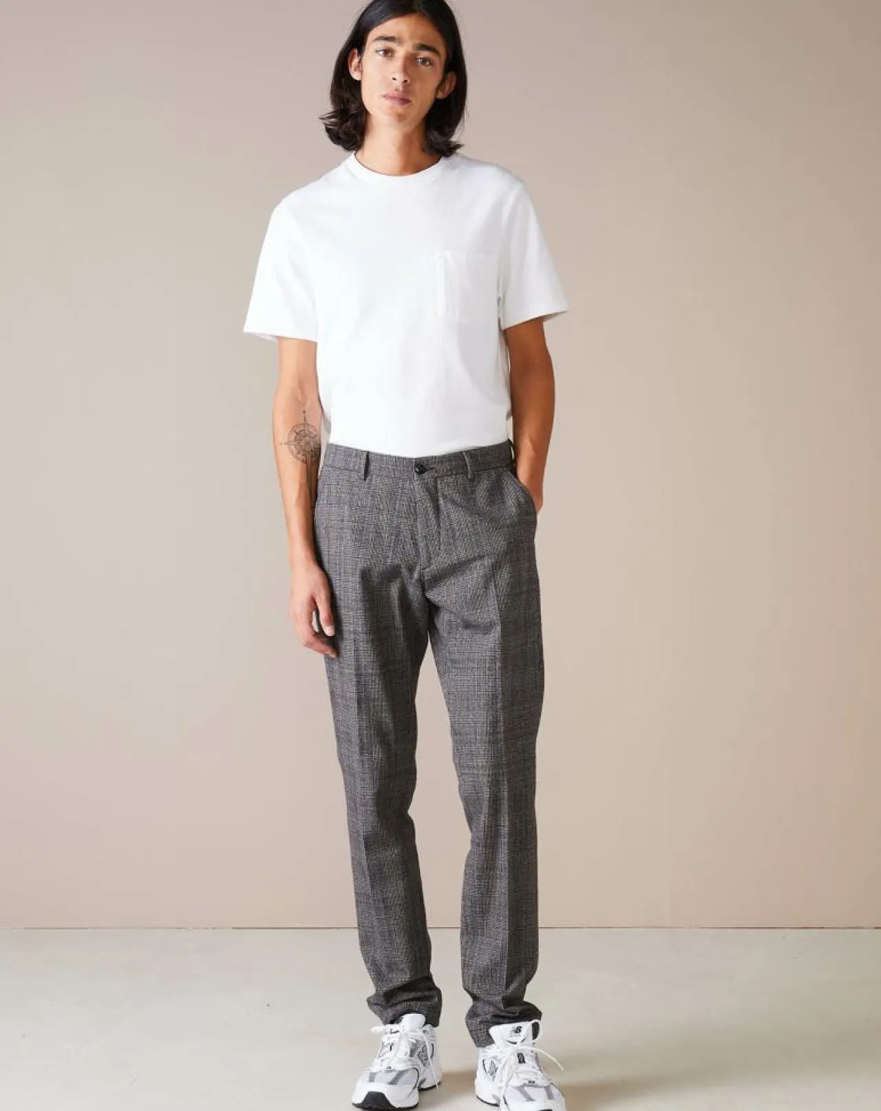 Pantalon chino slim Porths à carreaux gris