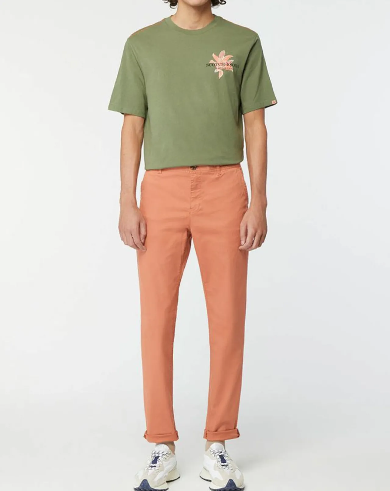 Pantalon Chino Super Slim Fit en Coton Bio mélangé Stretch brique