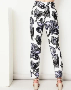 Pantalon Cléa à motifs blanc/lavande/noir
