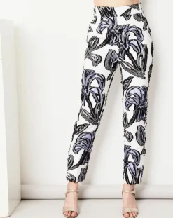 Pantalon Cléa à motifs blanc/lavande/noir