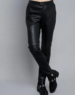 Pantalon droit en Cuir Masala noir