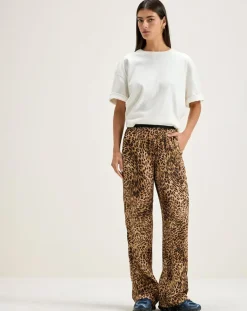 Pantalon droit Voel léopard marron