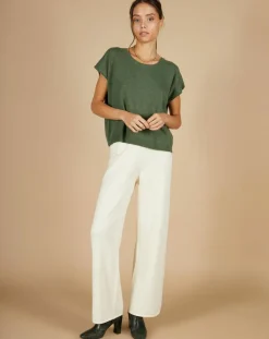 Pantalon en Coton & Cachemire Salomé blanc cassé