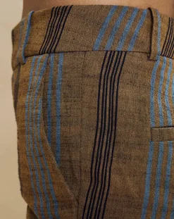 Pantalon en Coton & Lin rayé Pavel marron